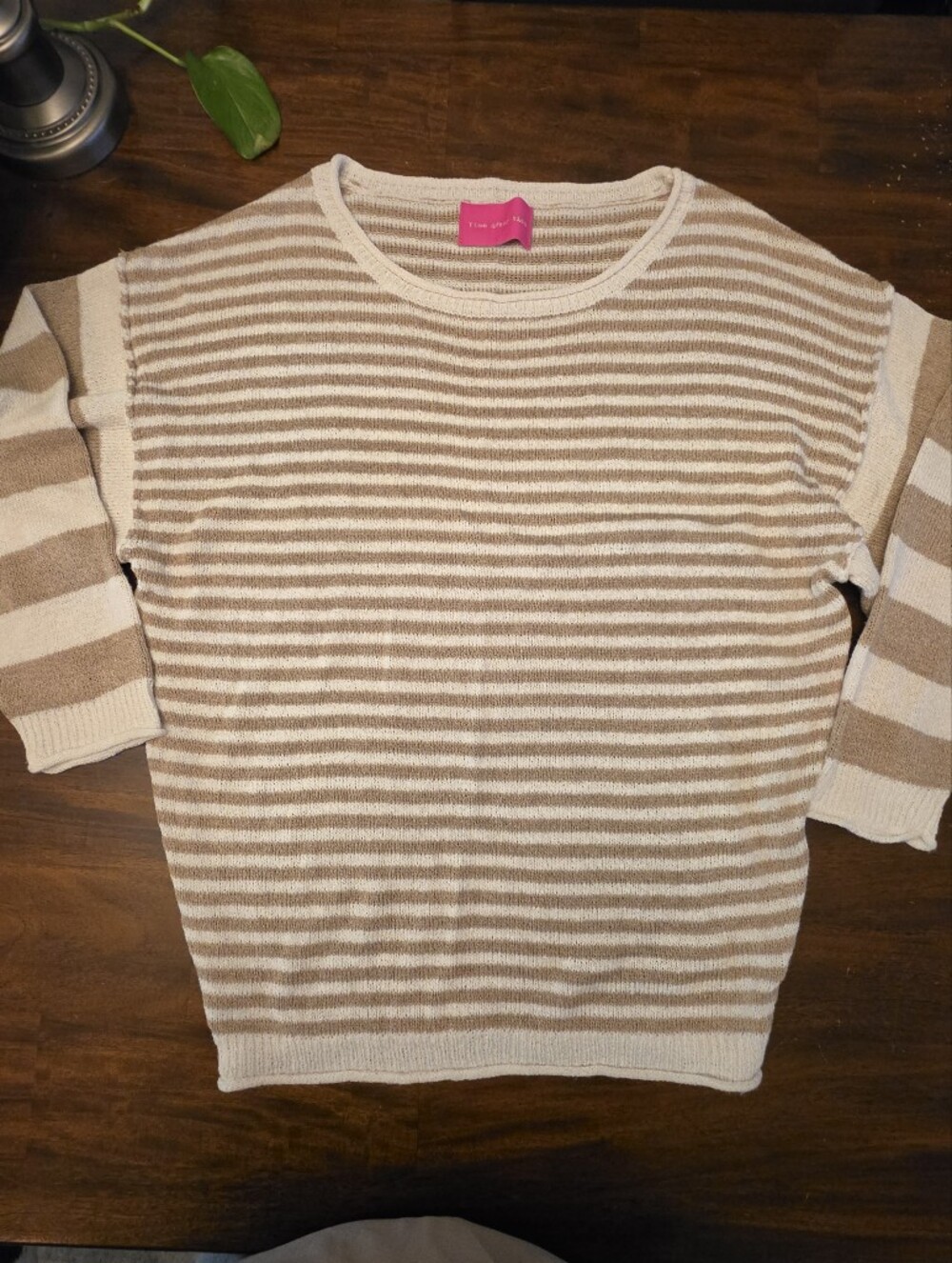 Time After Time Tan & White Striped Knit Pullover Sweater